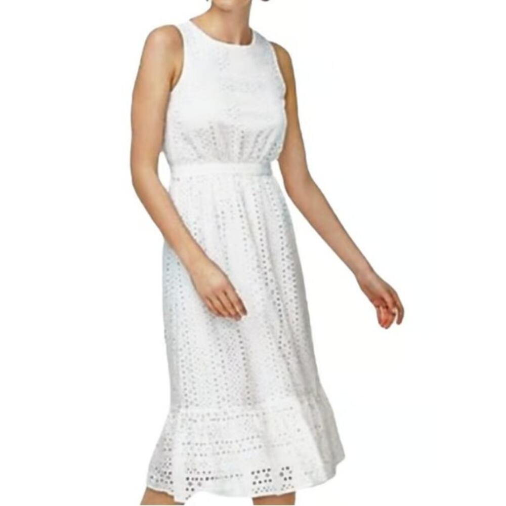 J. Crew-White Eyelet Lace Crochet Tiered Midi Dress Sleeveless-size 2 - Picture 5 of 5